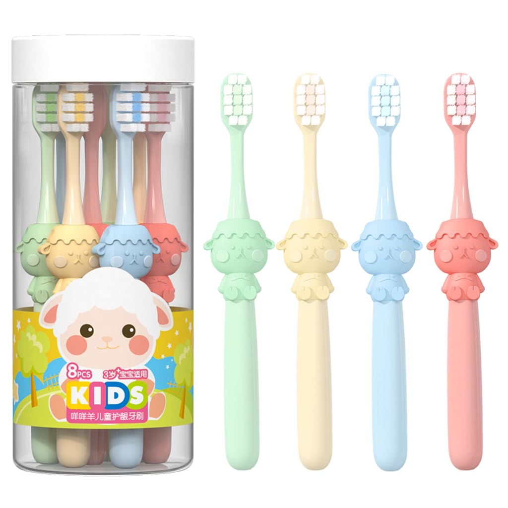 HANNEA® 8pcs Kids Toothbrush Soft Bristles Toothbrush Cute Cartoon Kids Toothbrush for Kids 3-12 Years Old Gentle Bristles Toothbrush Anti-slip Rubberized Handle Design