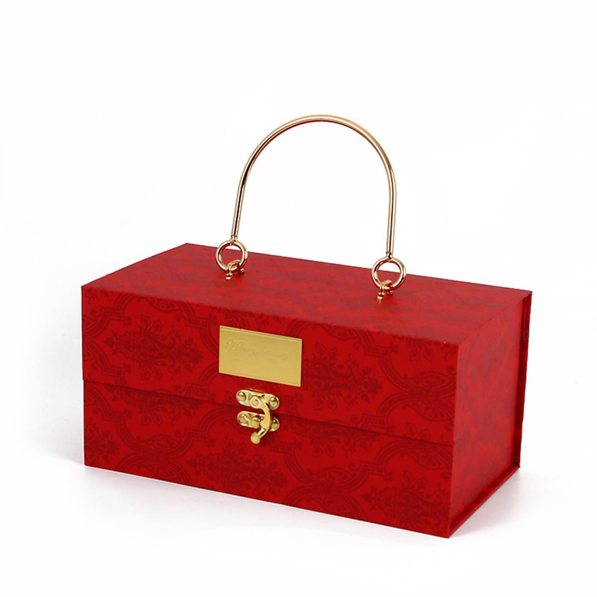 HASTHIP Vintage Red Gift Box for Weddings and Corporate Gifts with Metal Handle 30x16x16cm