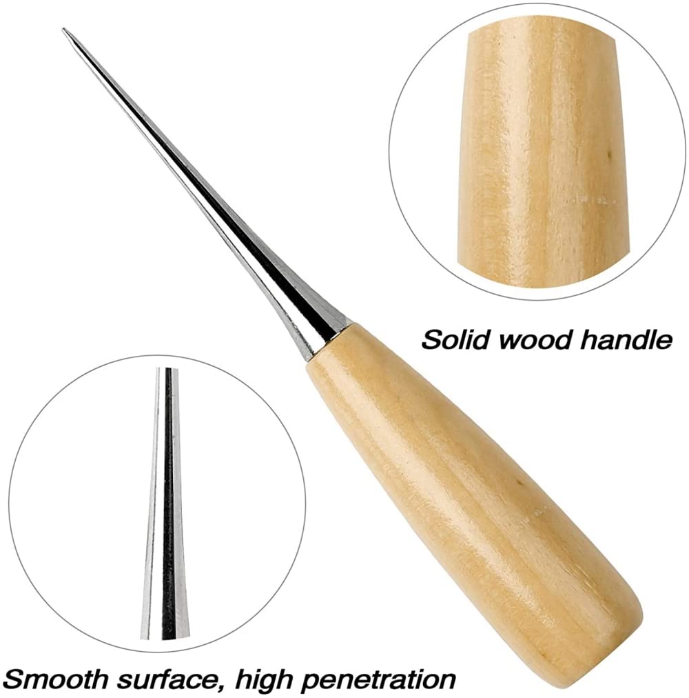 HASTHIP Leather Sewing Repair Kit 12 pcs for Sofas and Shoes with Wooden Awl & 7 Needles | DIY Stitching Tools