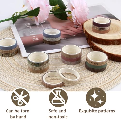 HASTHIP® 20Rolls Vintage Washi Tape Set 0.7cm x 3m Narrow DIY Scrapbooking Decoration Retro Decorative Antique Patterns Masking Tapes for Arts Crafts Journals Planners Scrapbook 2PCS