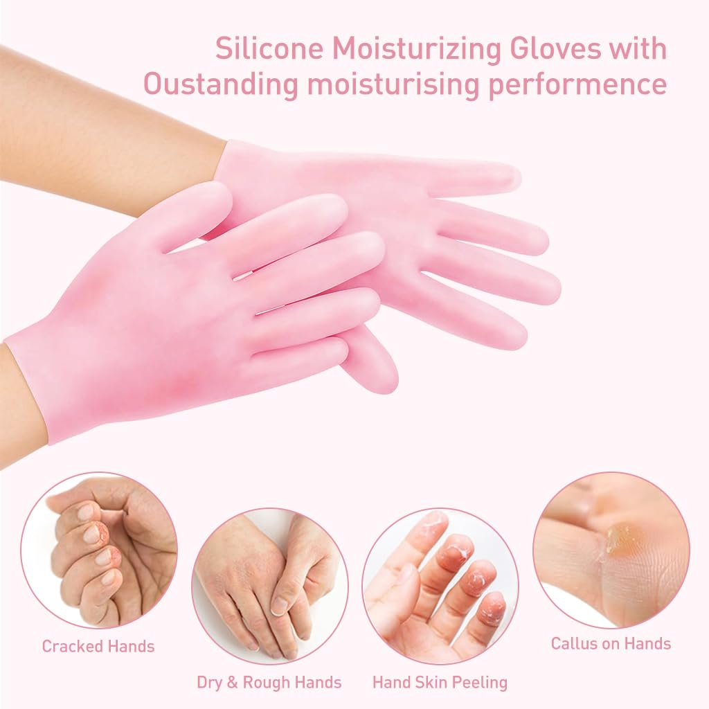 MAYCREATE Silicone Moisturizing Glove Socks Set for Hands and Feet Care | 4 Pairs Soft Anti Slip Spa Gel Design