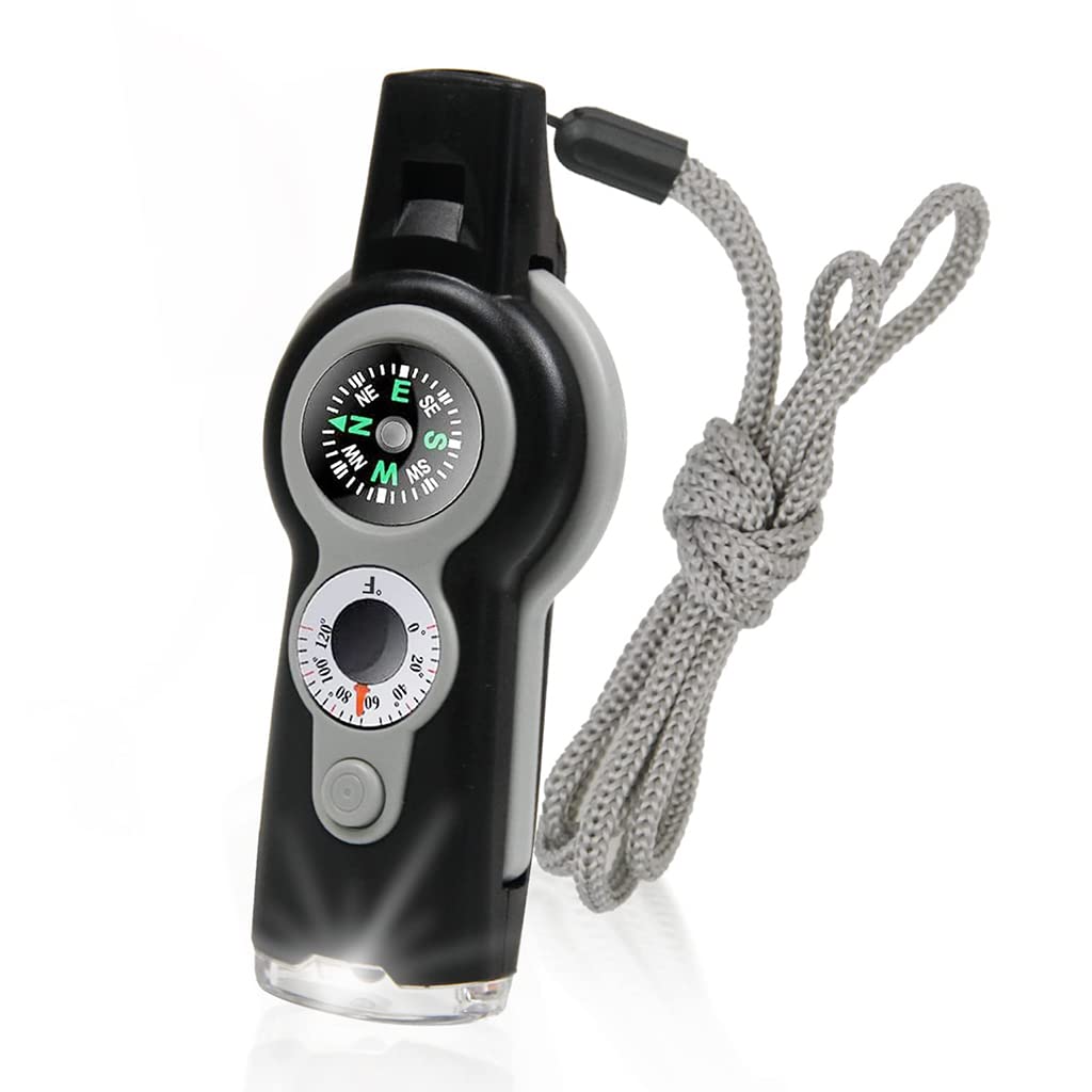 ZIBUYU 7-in-1 Emergency Survival Whistle for Camping and Hiking with Compass and Thermometer | Grey