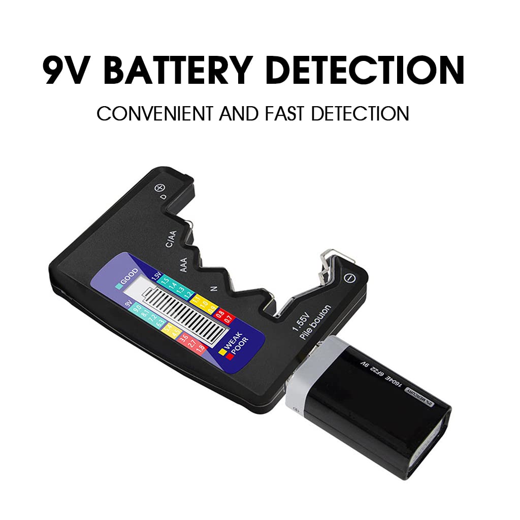 Universal Digital Battery Tester for AA AAA C D 9V and Button Cells with LCD Display | Compact Portable Cell Checker