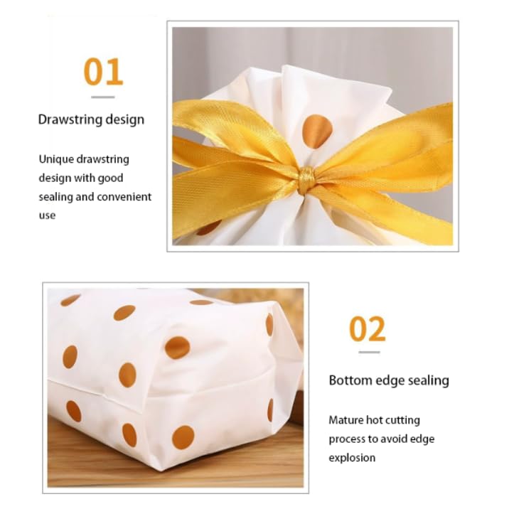 Zibuyu Gift Bags for Parties and Weddings featuring Drawstring Closure 25PC 23 x 15 cm | Reusable Polka Dot Design
