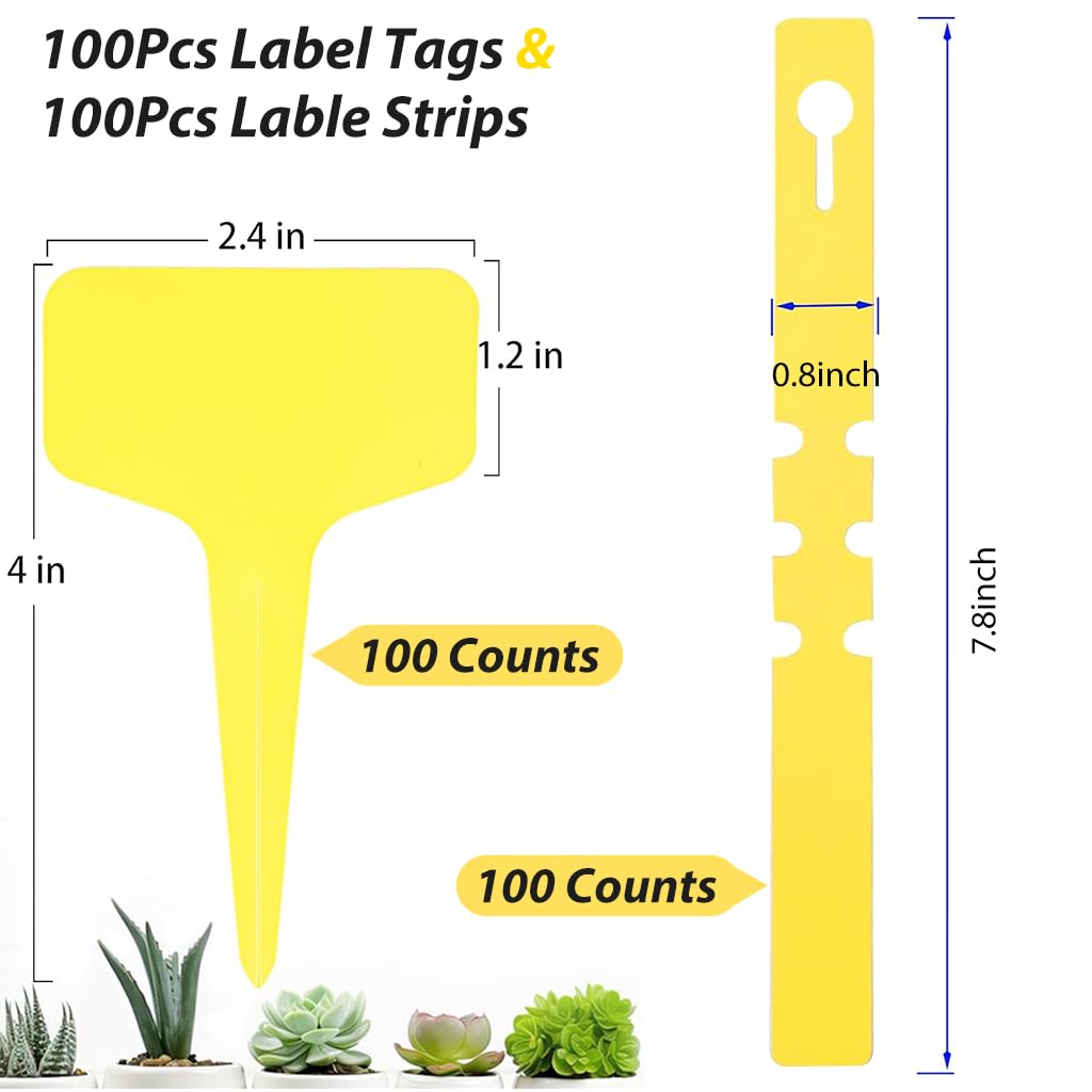 HASTHIP Plant Label Set for Garden Organization featuring 200 pcs PVC Yellow Tags | Writable and Loop Design