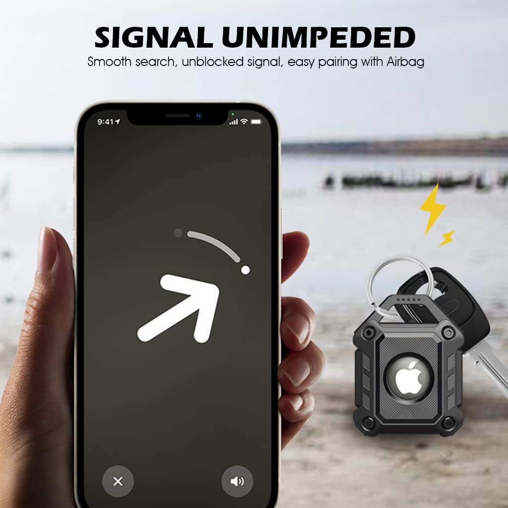 ZIBUYU AirTag Case for Apple AirTags with Keychain Hole featuring TPU Waterproof Protection | Black Mechanical Style Holder