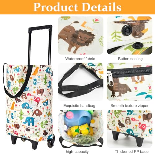 Serplex® Portable Shopping Cart with Shoulder Straps and Telescoping Handle 20KG Capacity Waterproof Trolley for Groceries Fashion Cartoon Print 3 PCS