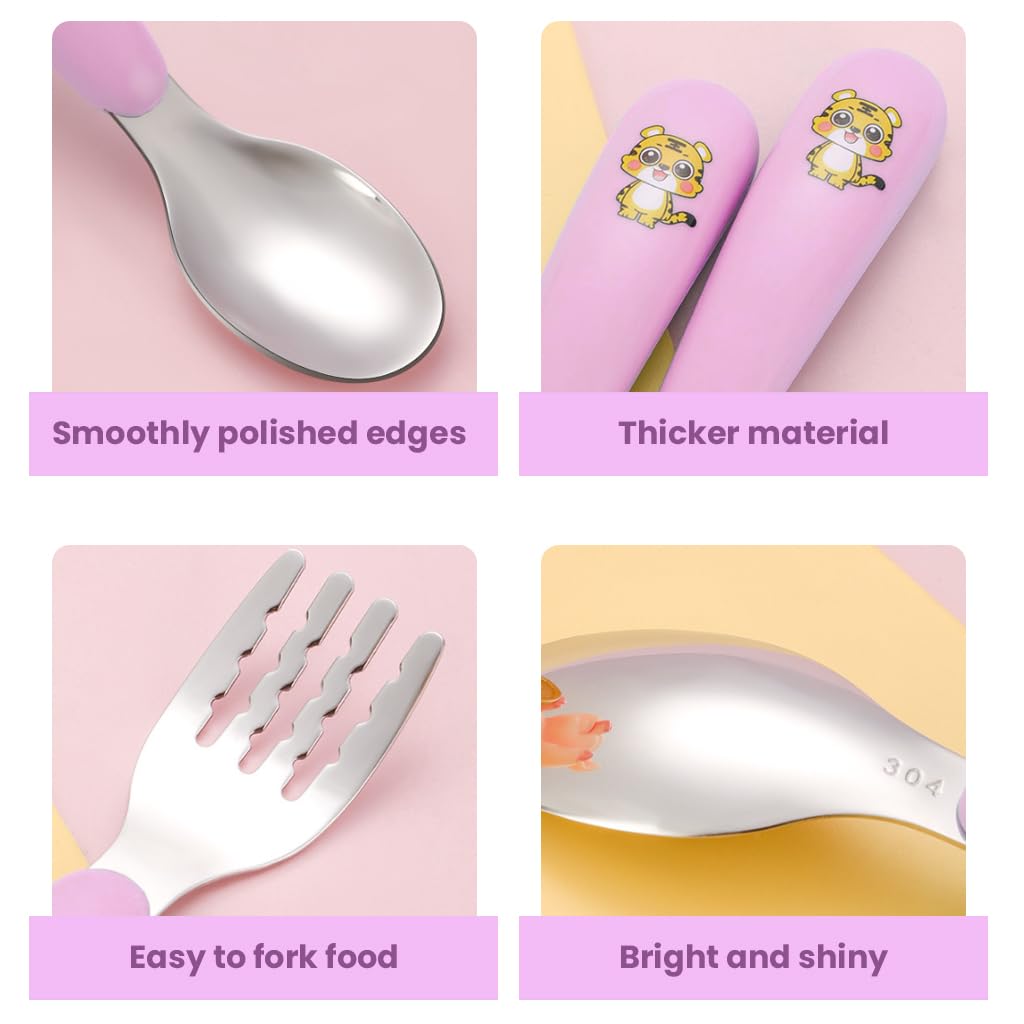 SNOWIE SOFT Baby Spoon and Fork Set for Kids with 17.8cm Training Chopsticks & Case | 304 Stainless Steel BPA Free Utensils