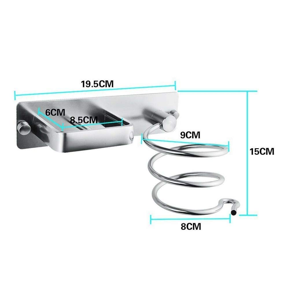 HASTHIP Hair Dryer Holder for Wall Mounting with Dual Hole Rack | Space Aluminum 19.5x15 cm