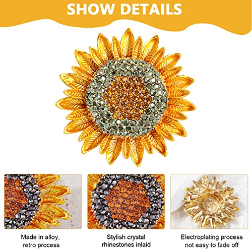 SANNIDHI® Sunflower Brooch for Women Gold Alloy Rhinestones Brooch Pin Retro Crystal Flower Saree Brooches Pins for Coat, Robe, Shawl Gift