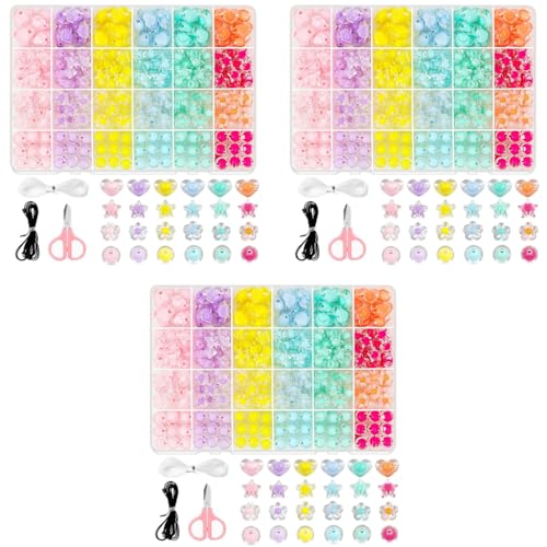 SANNIDHI® 174PCS Cute Beads for Bracelet Making Double Layer Crystal Set Macaron Color Kit Aesthetic Kids Activity Girls Star Flower Round Jewellery DIY Hair Ties
