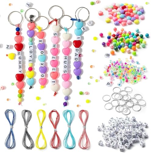 SANNIDHI® 286Pcs DIY Bead Keychain Kit Key Chain Making Craft Adjustable Letter Beads Strings Mama Gift Alphabet Jewelry Key Ring Backpack Accessories for Party Favor