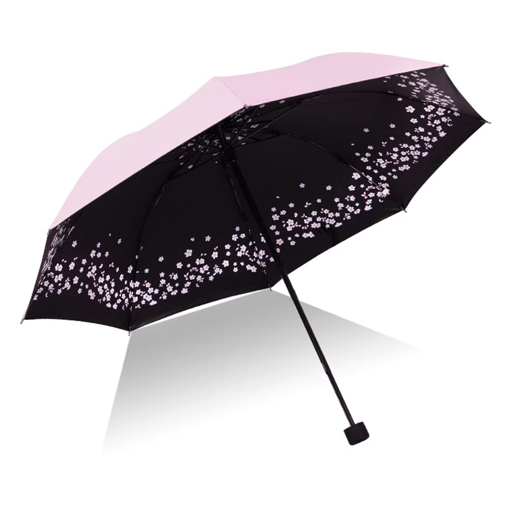 PALAY Lightweight Umbrella Reinforced Windproof Frame Waterproof UV Resistance Umbrella for Women Stylish Unfolding 96cm (Pink + Cherry Blossom)