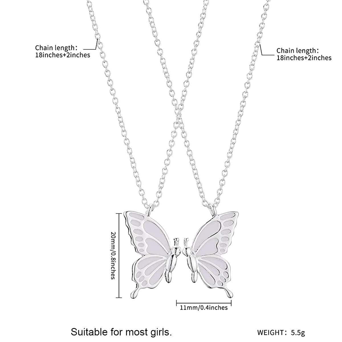 SANNIDHI Butterfly Necklace for Women featuring 45+07cm chain & unity wing design | 2 pcs