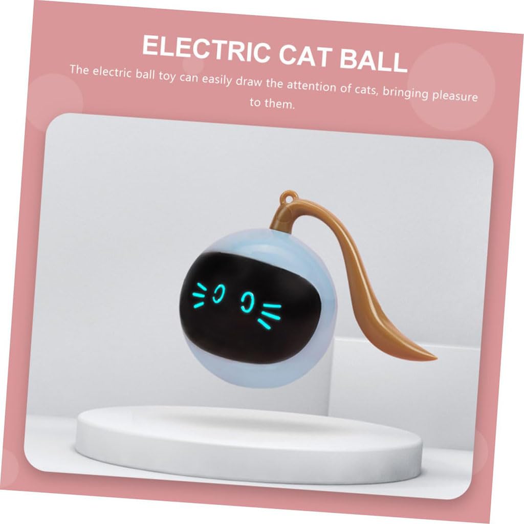 Zibuyu Electric Cat Toy Teasing Ball with LED Face and Wiggly Tail featuring 3‑min Auto Standby | USB Rechargeable Interactive Play