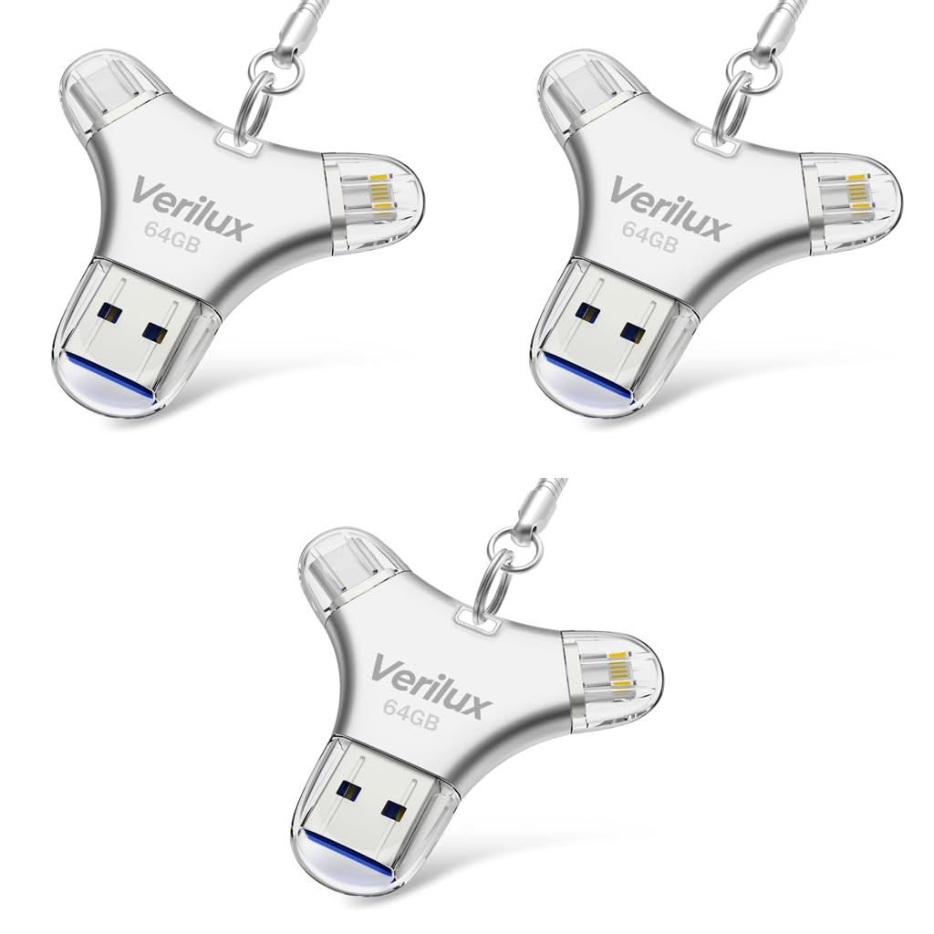 Verilux Pendrive 64GB for iPhone and Android with 4 in 1 Type C Design | Mini Metal USB Drive