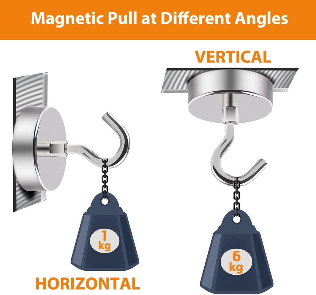HASTHIP Neodymium Magnets Powerful Hooks for Fridge and Ceiling | 6KG 13LBS Steel Base Pack of 10