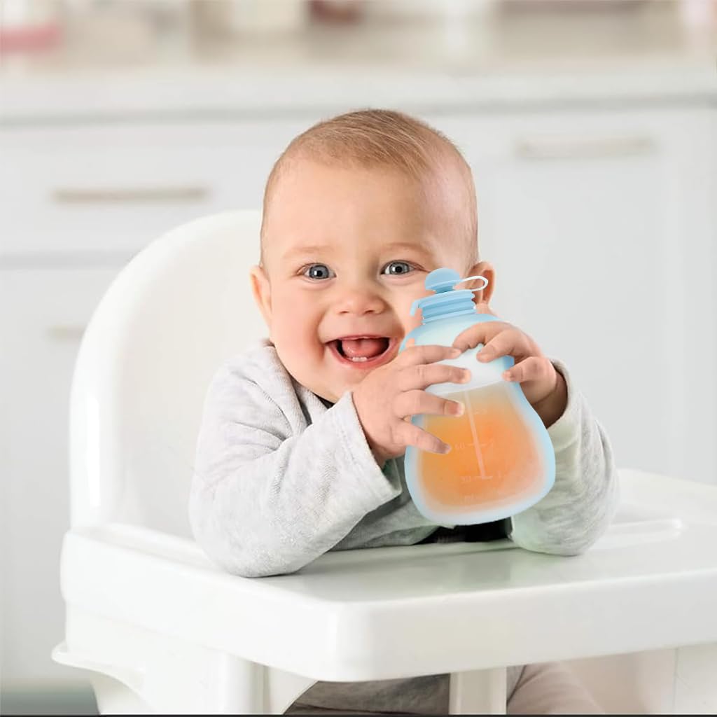 SNOWIE SOFT Reusable Baby Food Pouches 120ml with Spoon for Toddlers | Silicone Green