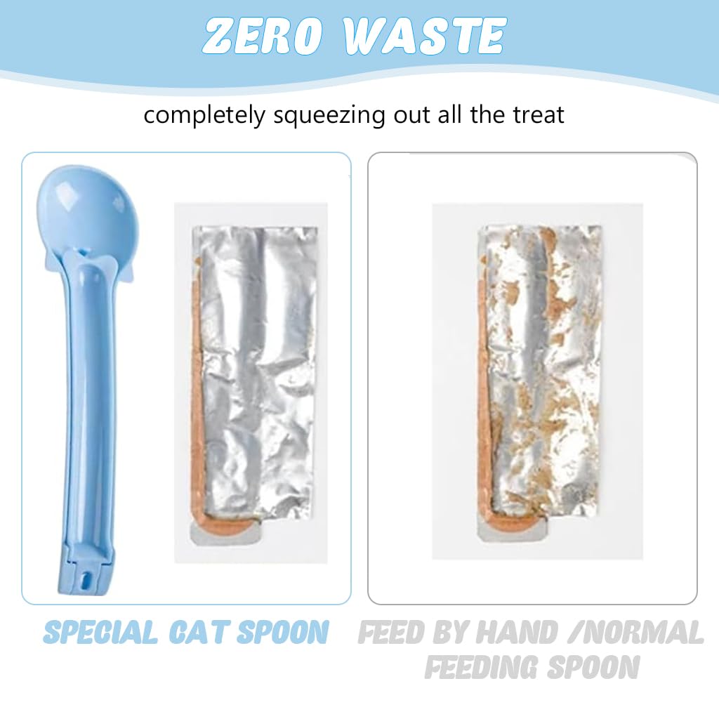 Qpets® Cat Treat Feeding Spoon, Pet Moist Treats Strips Feeding Spoon Food-Grade BPA Free Plastic Cat Treats Feeding Spoon Portable Feeding Spoon for Dry, Soft, Moist Cat Treats