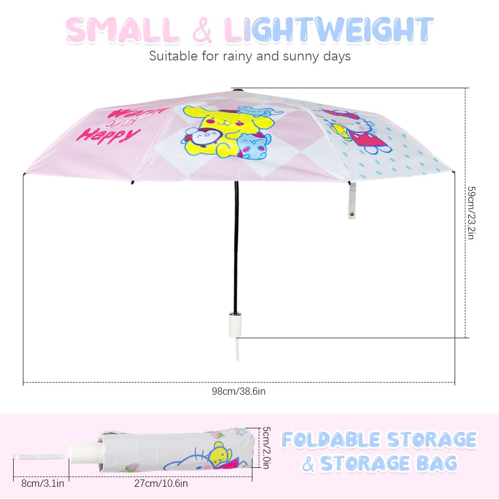 PATPAT Kawaii Umbrella for Girls with 8 Fiber Ribs featuring Sanrio Print | UV and Rain Protection