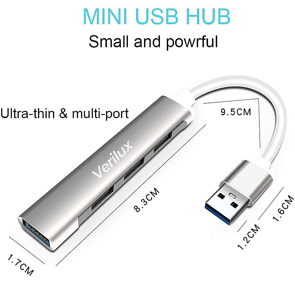 Verilux USB Hub 3.0 for Laptop and PC featuring 4 Ports with 5Gbps Data Transfer | Aluminium Multiport Adapter