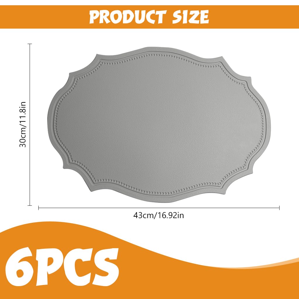 Supvox Faux Leather Placemats Set of 6 for Dining and Kitchen with Anti Slip 16.9×11.8 in Grey