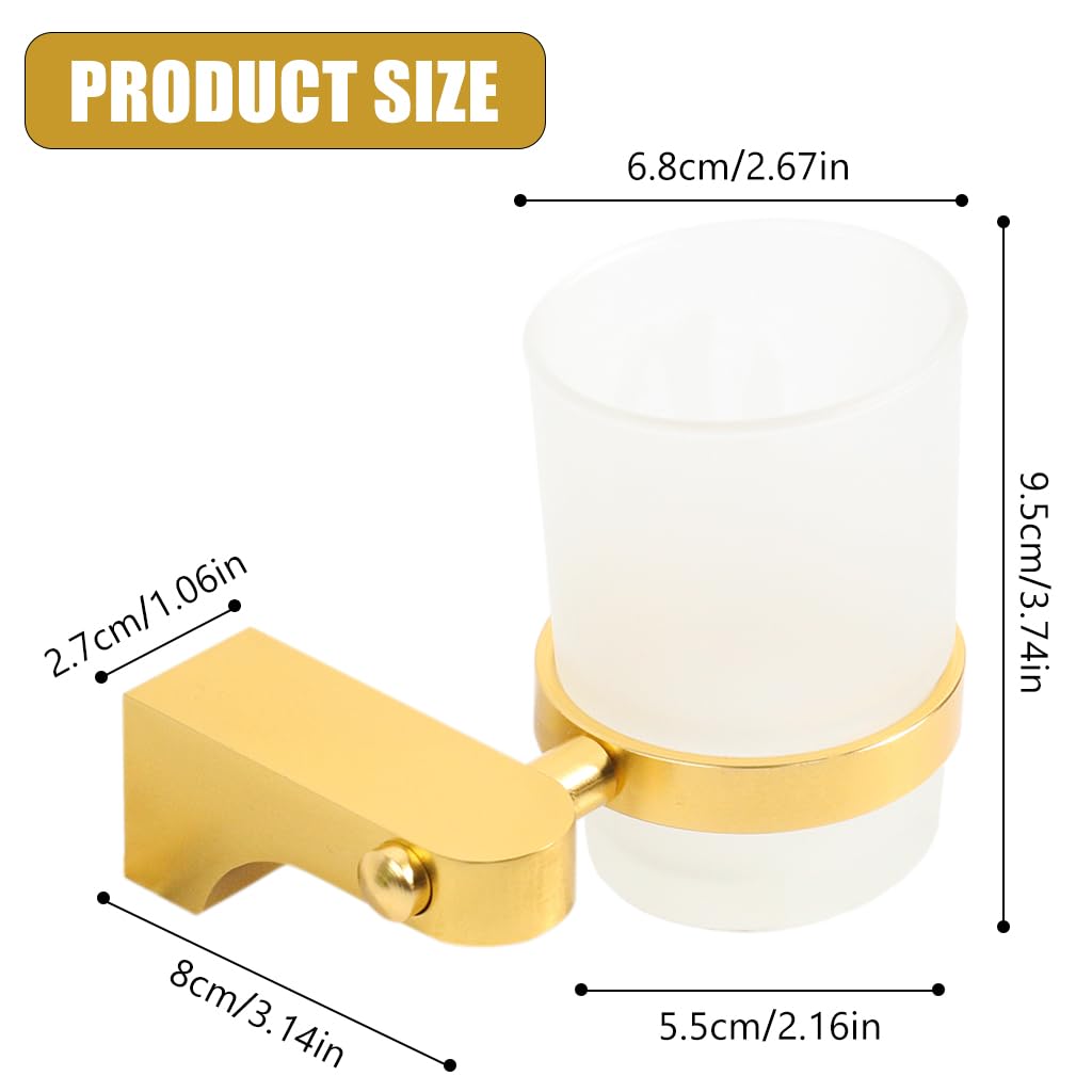 HASTHIP Toothbrush Cup Holder Set for Bathroom with 2.6 in Cup featuring Screw Mount | Golden Aluminum Wall Accessory
