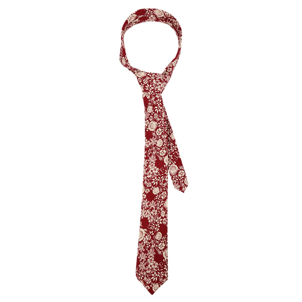 GUSTAVE Tie for Men featuring red floral cotton design 2.36×57 in | ideal for weddings