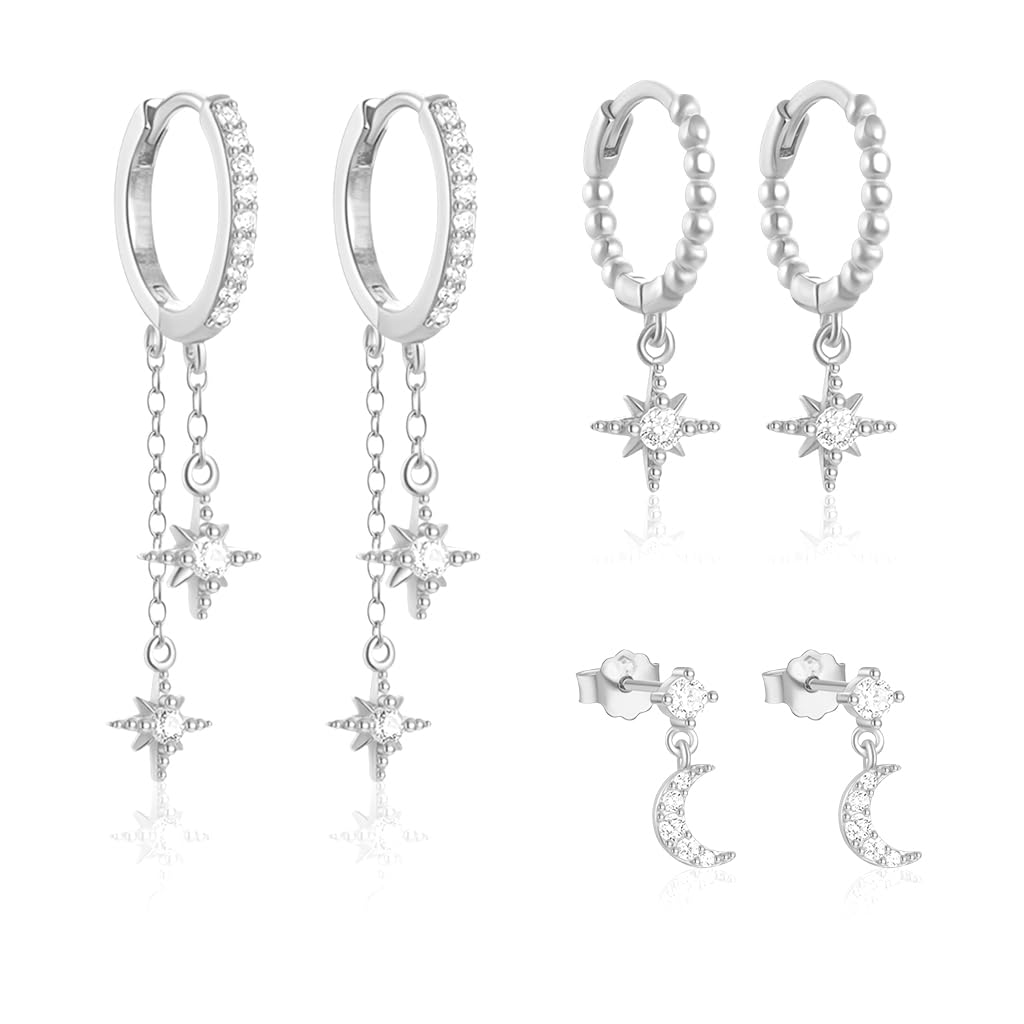 SANNIDHI Earrings Set for Women featuring 3 Pairs Star Moon and Hoop Designs | Gold Plated