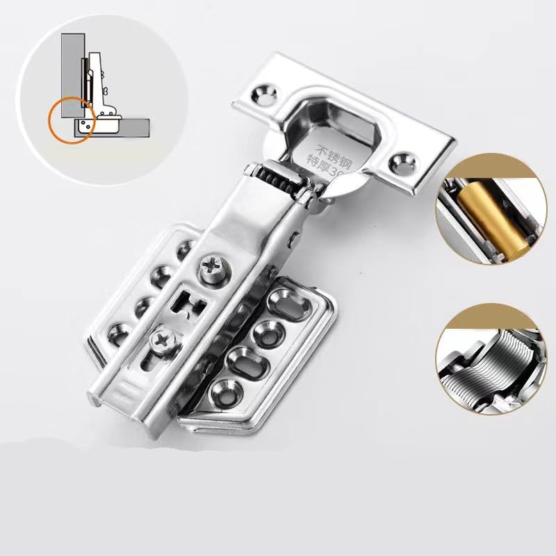 HASTHIP® 2Pcs Cabinet Door Hinge Stainless Steel Cabinet Door Hinge Mount Spring-Loaded Slow Self Closing Installation Hardware for,Closet
