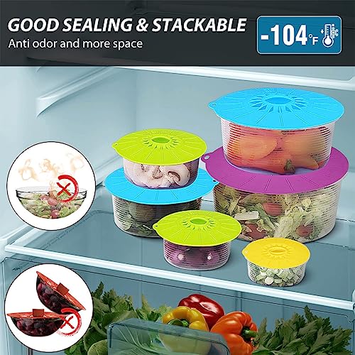 HASTHIP® Heat Resistant Microwave Cover, Silicone Lids Covers for Food, Silicone Stretch Lids and Food Covers, 5 Sizes Reusable Heat Resistant Food Lids fits Cups, Bowls, Plates, Kitchen Gadgets