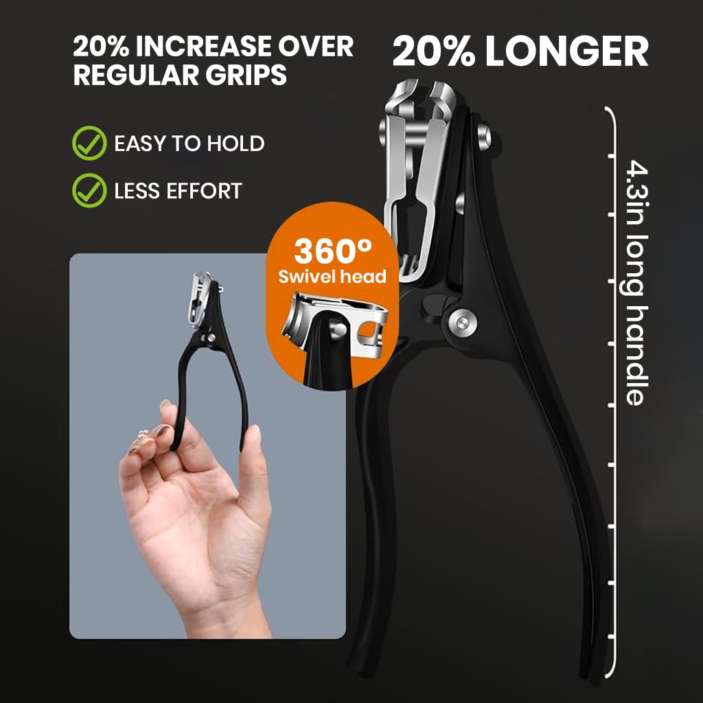 MAYCREATE Nail Clipper with 360° Flexible Mechanism and 4.5 in Ergonomic Handle | Stainless Steel Curved Blade for Fingernails and Toenails
