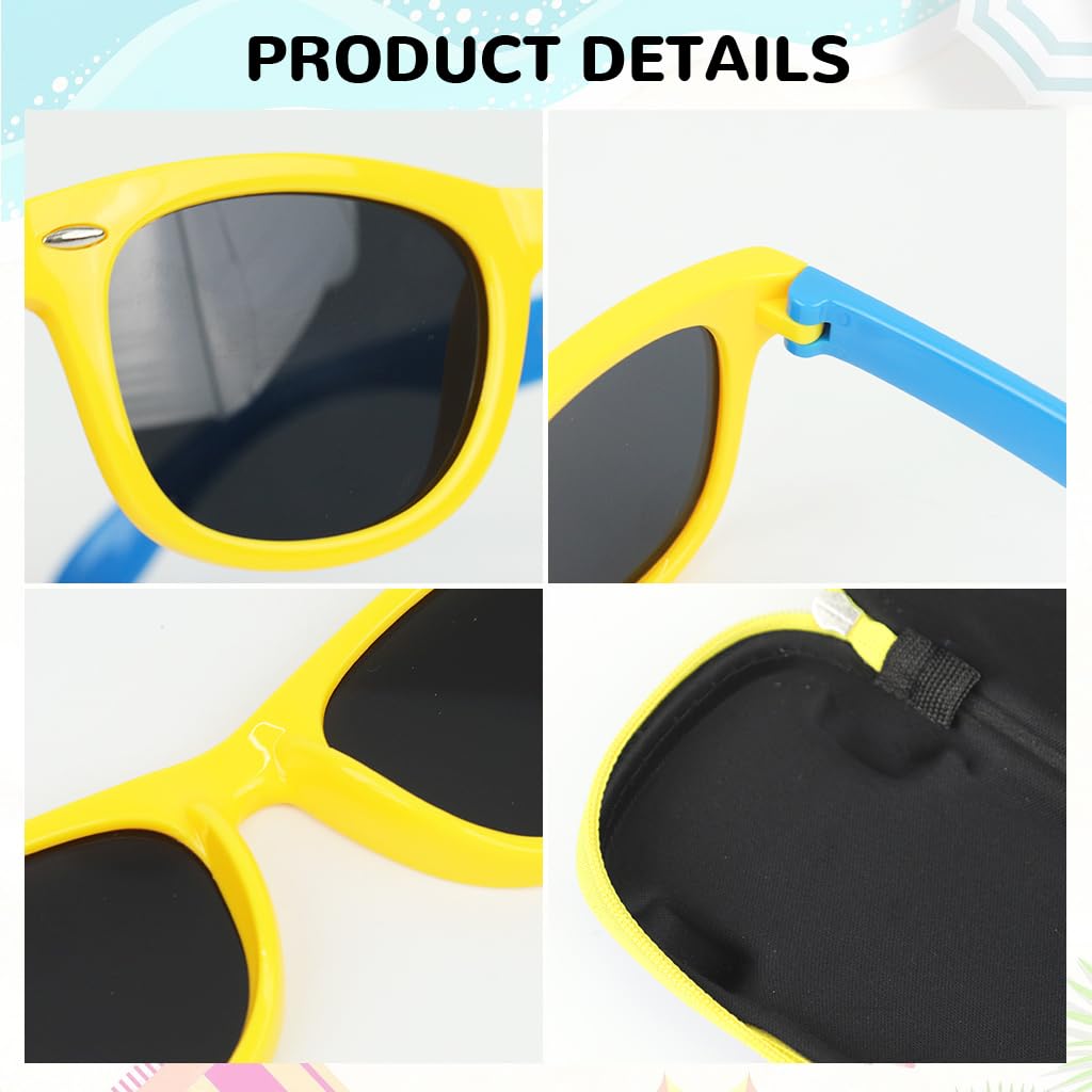HASTHIP Kids Sunglasses for Outdoor Play with Polarized UV400 Lens and Silicone Frame | Yellow and Blue Glasses for Boys and Girls Aged 6–12