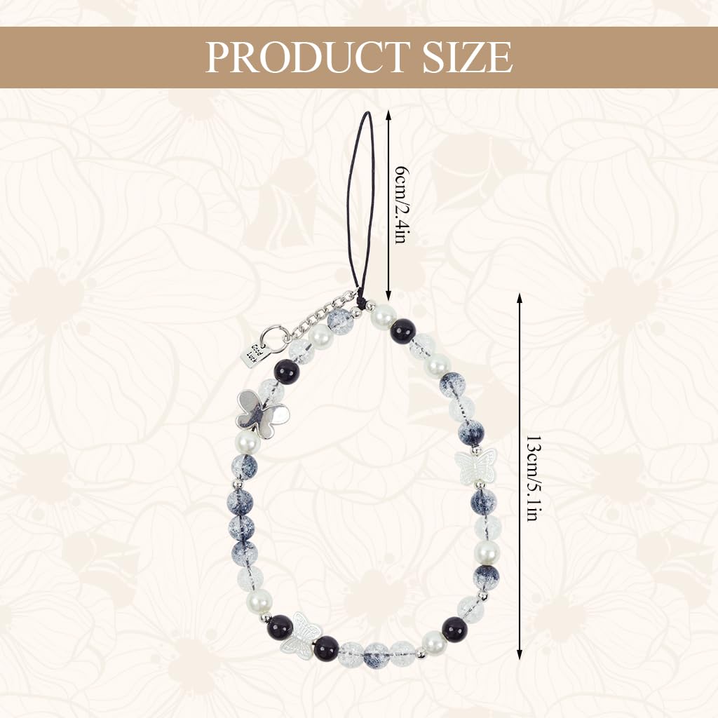 ZIBUYU Fashion Phone Lanyard Butterfly Black and White Beaded Phone Lanyard for Girls Acrylic Beaded Phone Lanyard Anti-slip Phone Lanyard Chic Phone Ornament Lanyard