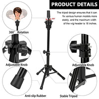 MAYCREATE® Mannequin Head Stand, Retractable Mannequin Head Holder Tripod Stand Adjustable Wig Display Stand for Long Hair Wig, Short Hair Wig, Hair Wig Stand Tripod for Hairdressing Training