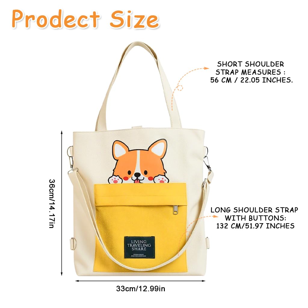 Zibuyu Canvas Crossbody Tote Bag for Women with Adjustable Detachable Strap 36x33cm | White Akita Dog Print Shoulder Purse