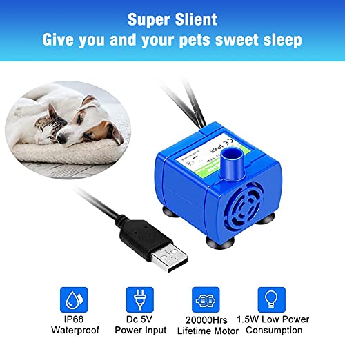 Qpets® Pet Water Fountain Pump Silent Upgraded USB Air with LED Indicator Light Automatic Power Outage After Shortage 5V Replacement 160L/h Max 3PCS