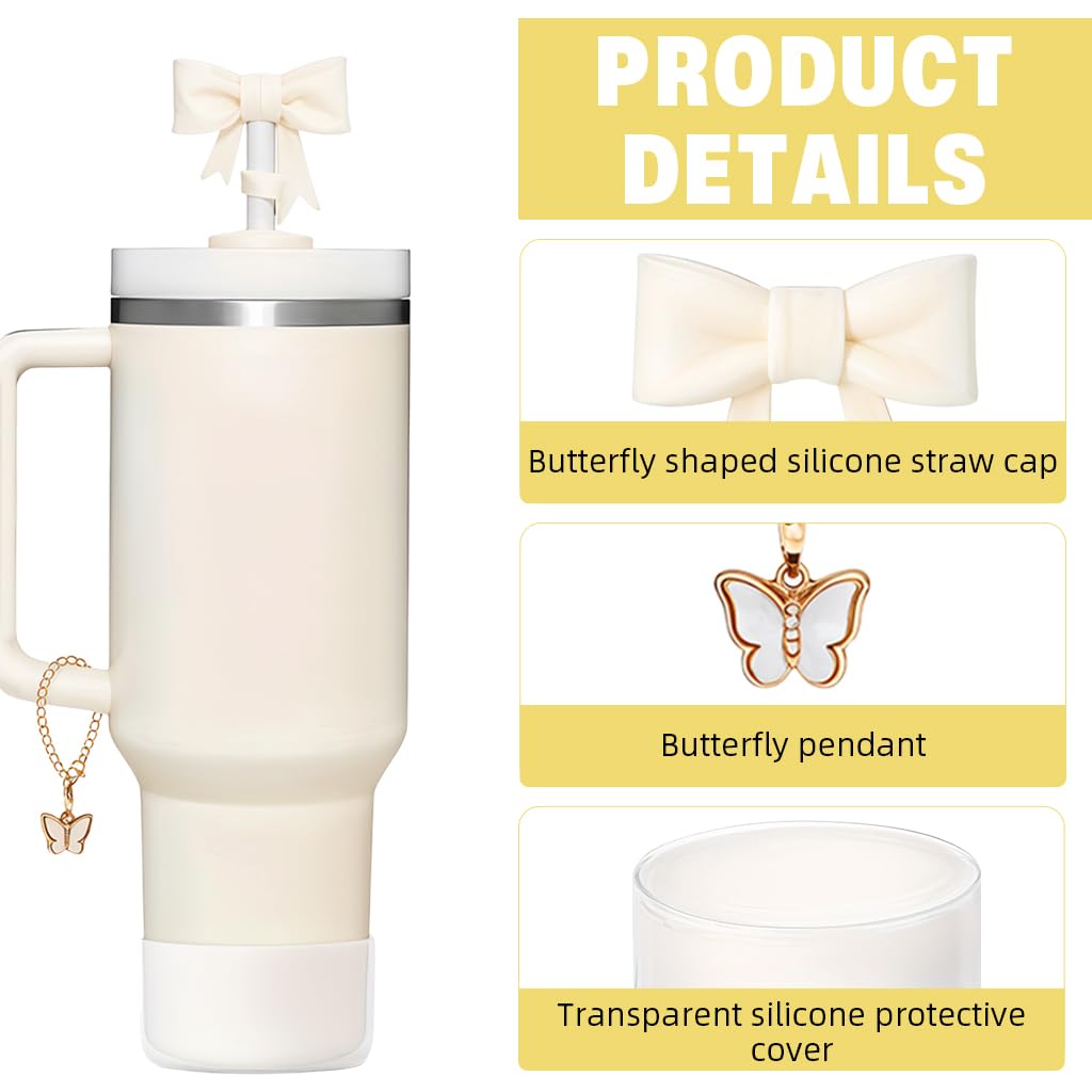 HASTHIP Stanley Cup Accessories Kit with 9 Pcs Charm Set and Butterfly Handle Chain | Includes Straws Brush and Bottom Sleeve