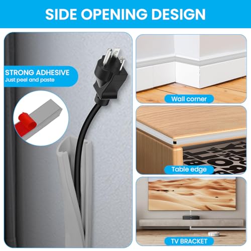 Serplex® PVC Cord Cover 6.6ft Self Adhesive Floor Wire Holder Cuttable Soft Side Open Flexible Reusable Grey 3PCS