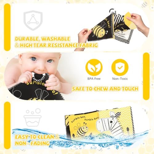 SNOWIE SOFT® Cartoon Bee Cloth Books Baby Toys for 6 to 12 Months Sensory Books for Babies Touch and Feel Crinkle Non-Toxic Washable Early Educational Toy 2 PCS