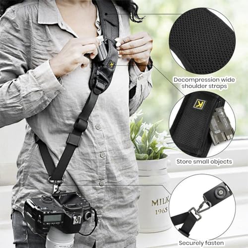 ZORBES® Camera Shoulder Strap with Pockets Breathable Wide Padded Adjustable Quick Release Buckles Universal DSLR 3PCS