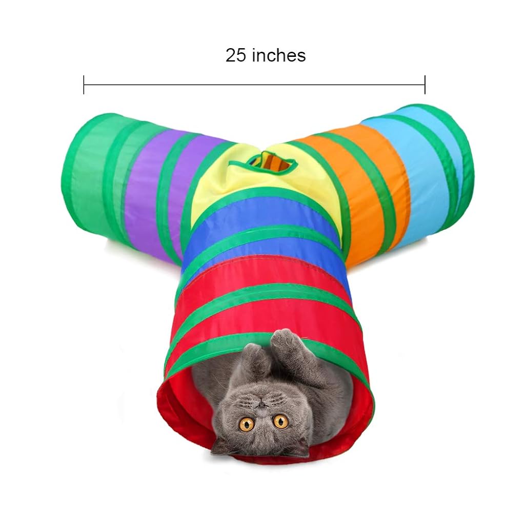Qpets® 3 Way Rainbow Cat Tunnel Toys for Small Cats Pet Tube Collapsible Play Kitten Playing Indoor Outdoor Kitty Puppy Puzzle Exercising Hiding Training 3 PCS