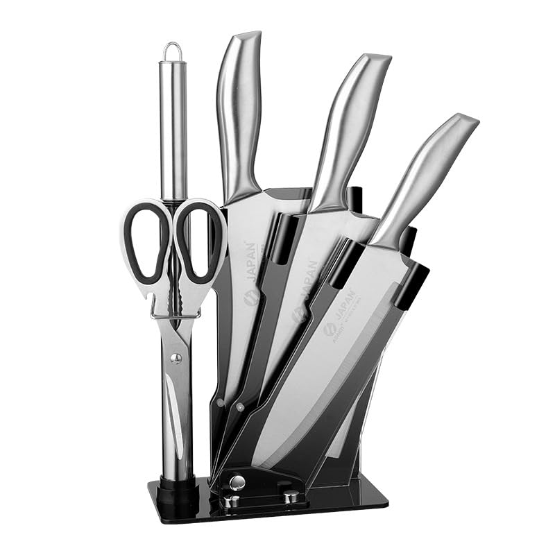 Supvox Kitchen Cutleries Kit 6 Pcs with Full Steel Handles and Acrylic Organizer Stand