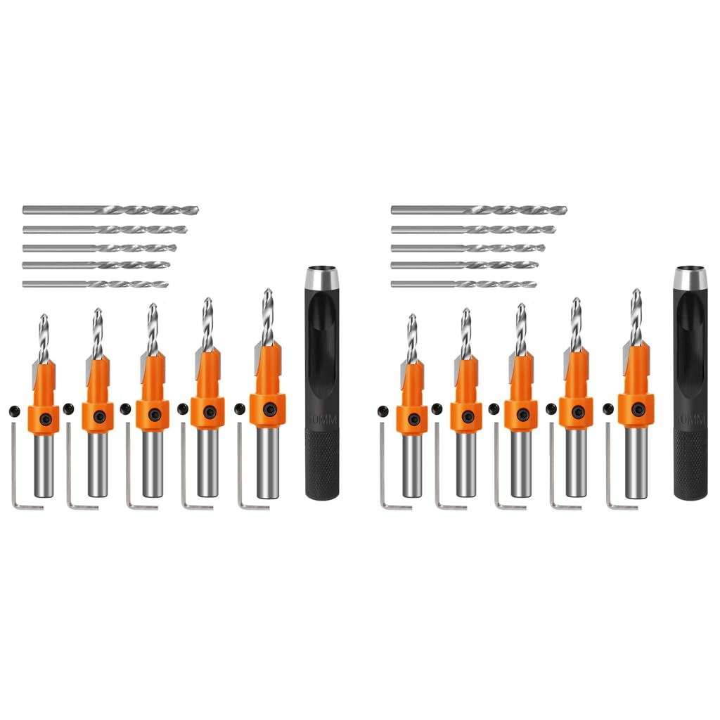 Serplex Countersink Drill Bit Set 30 pcs for Woodworking with Hex Key & 5 Sizes | #45 Carbon Steel