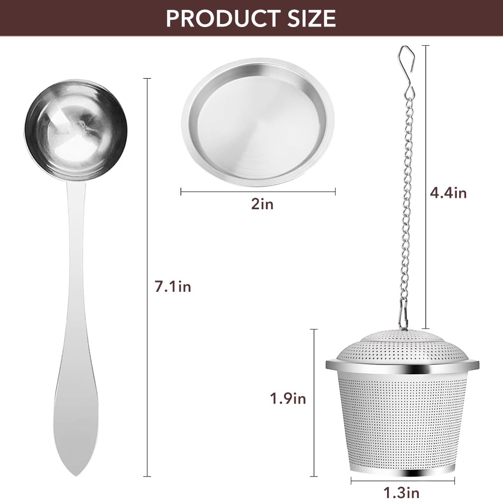 Supvox Tea Infuser for Loose Leaf Tea with 1.96 in Fine Mesh Chain Lid & Tray | 304 Stainless Steel 2 Pcs