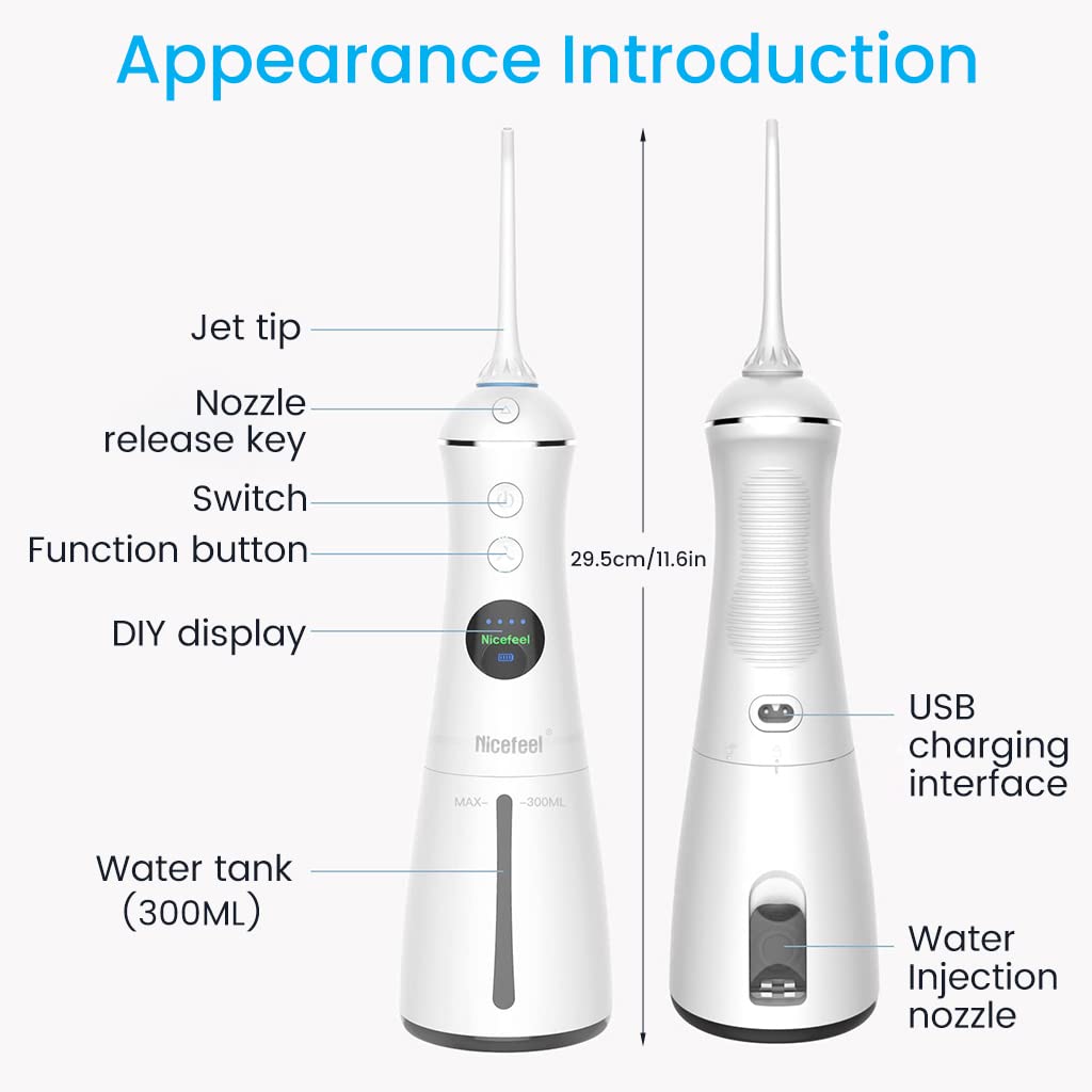 HANNEA Dental Flosser for Teeth with 300 ml Water Tank and 6 Modes | Cordless IPX7 Oral Irrigator