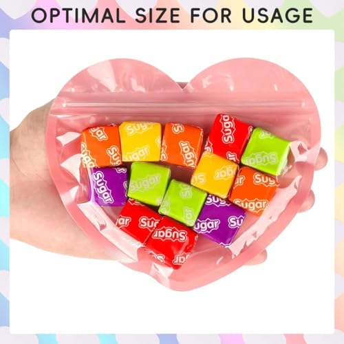 ZIBUYU® 200PCS Ziplock Pouch Small Pink Heart Shape Zip Lock Bag DIY Handmade Jewellery Pouch with Zipper Business Resealable Transparent for Gifts Bracelet Rings Earrings 10X10Cm