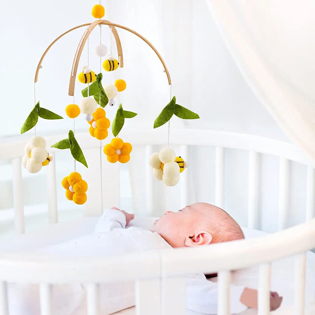 PATPAT Hanging Toys for Babies featuring Rotatable Plush Bees and Flowers | Soft BPA Free Crib Mobile