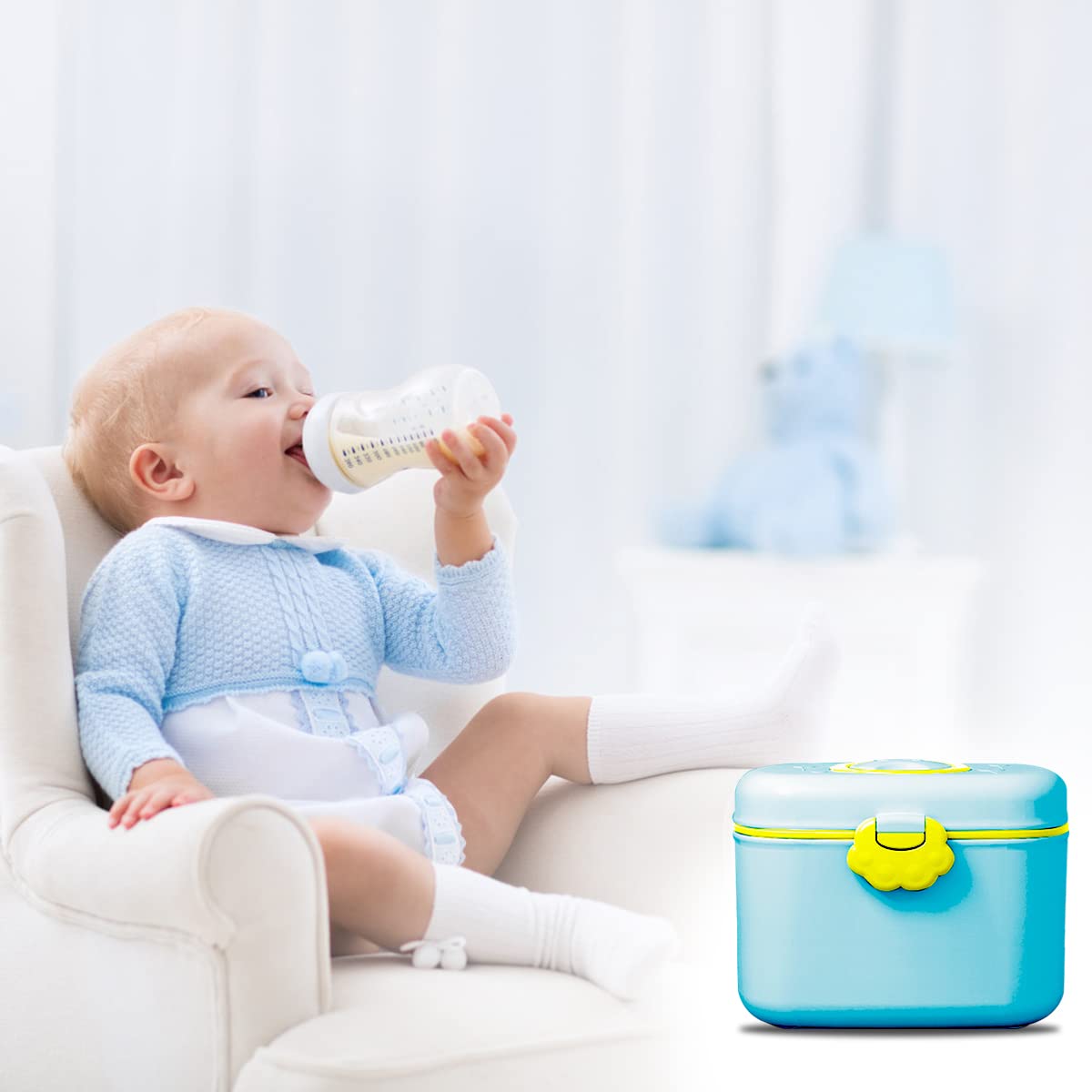 SNOWIE SOFT Baby Formula Dispenser for Travel with Scoop & Leveller featuring Double Lid Seal | 300g BPA Free Blue PP Container