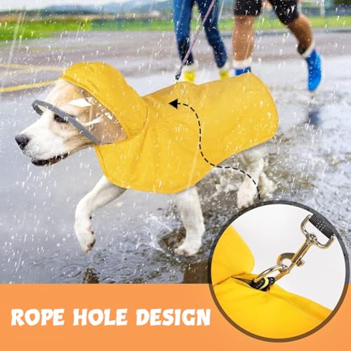 Qpets® Dog Rain Coat Monsoon-Proof Waterproof Design with Clear Wide Brim Hood Reflective Adjustable Elastic Leg Belly Straps Lightweight Anti-Wind for Large Breeds Outdoor Hikes XXL 3 PCS